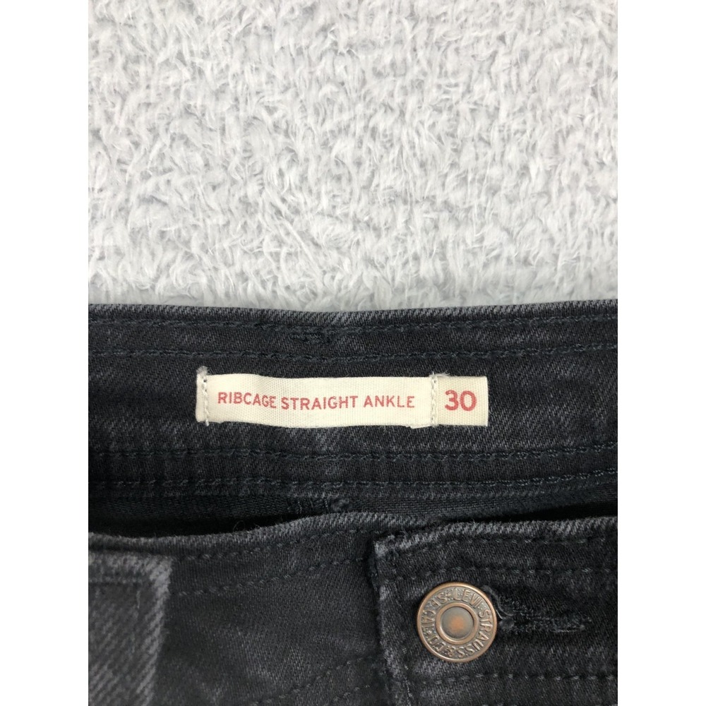 Levi's Jeans Women 30x25.5 (Tag 30x27) Black Ribcage Straight Ankle - Picture 6 of 14